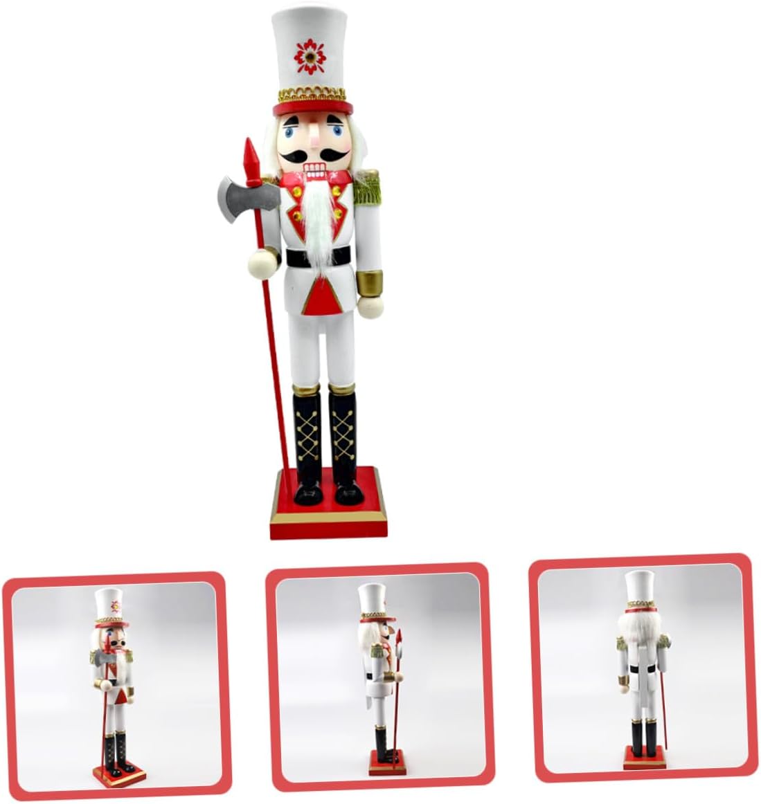 Wood 39.5cm Christmas Nutcracker Figurine Red White Gold Painted Traditional Wooden Soldier Table Ornament Festive Holiday Decor for Home Desktop