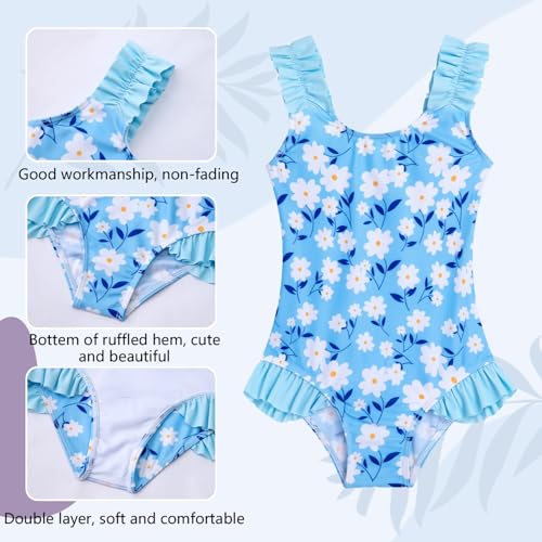 Image of XiaoMoSha Girls One Piece Swimsuit Ruffled Straps Bathing Suits Summer Swim Suit Quick Dry Beach Swimwear for Kids 3-10 Years