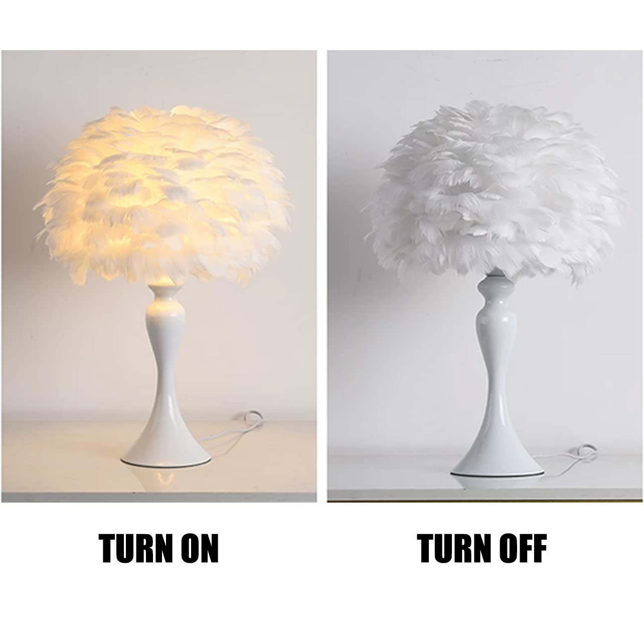 Lampa stołowa z piórami z metalową podstawą - elegancka lampka nocna do dekoracji sypialni i salonu