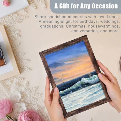 Image of LUCKYLIFE 8x8 Picture Frame Brown for Wall Mounting or Tabletop Display, 2 Pack