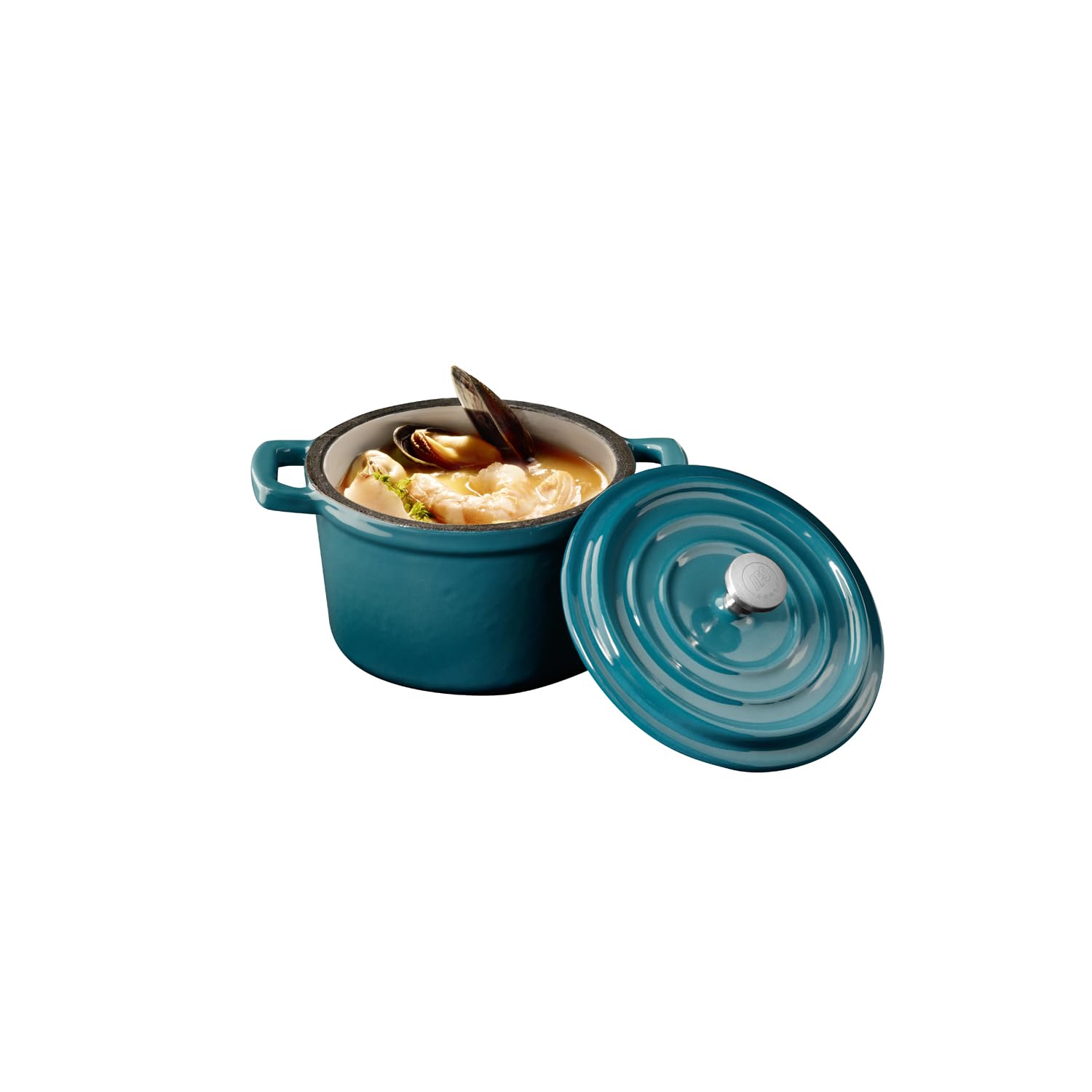 APS 88332 Mini olla con tapa 5 STARS - Hierro fundido esmaltado, 0,35 litros, turquesa, apta para inducción