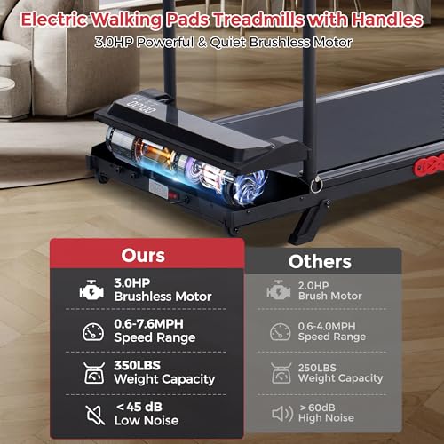 Image of Walking Pad Treadmill with Handle Bar and Incline, 3.5HP Electric Small Treadmills for Home Small Spaces, 0.6-10MPH Portable Mini Treadmills for Home Exercising, Compact Treadmill with Handles, 400LBS