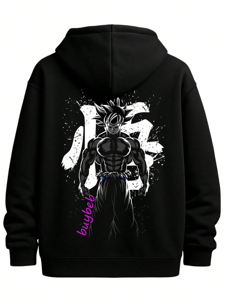 buybeb your brand your store Buybeb Anime Hoodie, Black, Saiyan Character Graphic Print, Back Design, Unisex Pullover Sweatshirt-picture-47