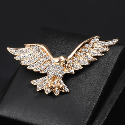Image of Fashion Crystal Eagle Bird Brooch Pin Full Cubic Zirconia Hawk Suit Pin Rhinestone Animal Eagle Lapel Pin Jewelry for Women Men Gifts