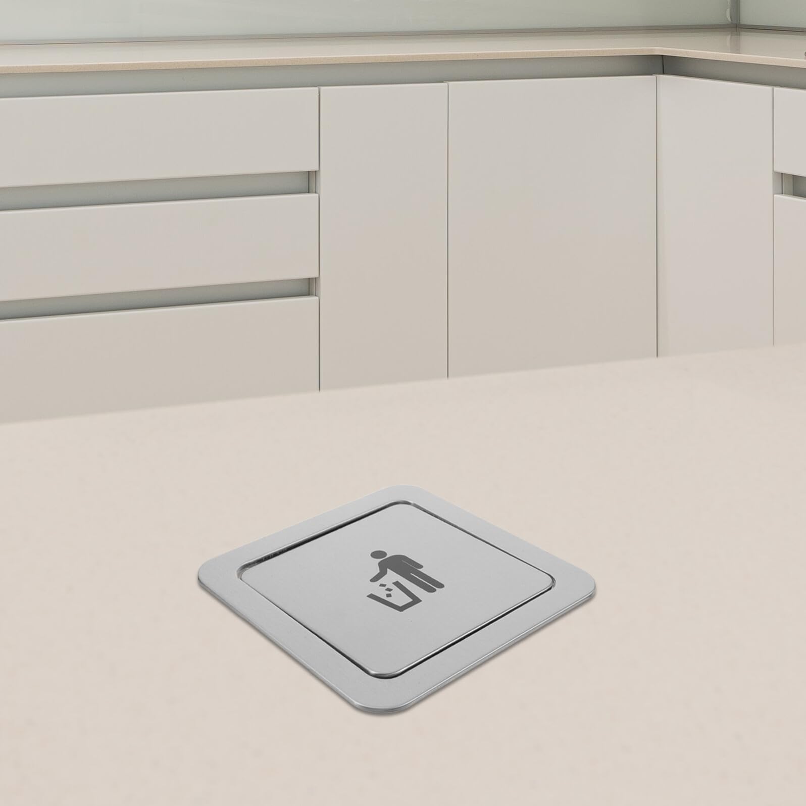 TEHAUX Coperchio in Incasso a Inossidabile da Acciaio della Spazzatura Quadrato Bidone Design Ergonomico Sportello Battente per Apertura 19-21 CM per Cucina
