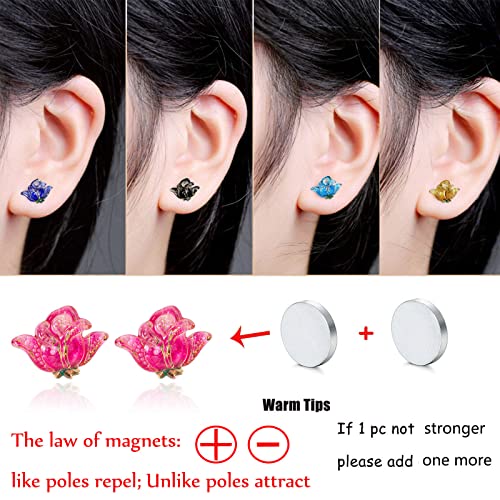 Spiritlele 12 Pairs Rose Flower Magnetic Earrings Set Clip On Non Piercing Fake Stud Earrings Pack For Women #TOP4