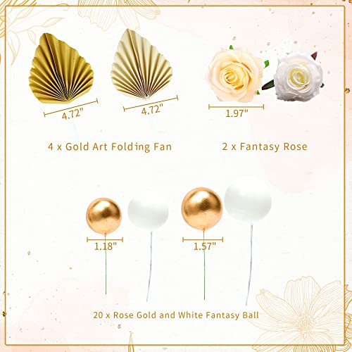 JeVenis Champagne Rose Cake Decorations Balls Cake Decoration Gold Palm Leaves Cake Decorations Boho Cake Decoration White Gold Ball Cake Topper Boho Party Supplies - Image 3
