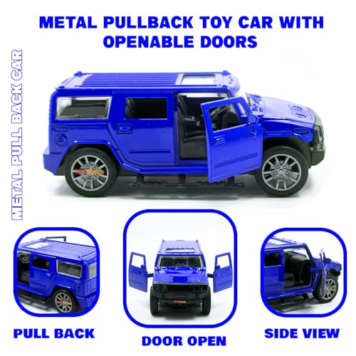 Image of Toy Cloud DieCast Model Cars Hummer Metal Car for Kids Pull Back Action Opening Doors Toy Cars for Boys 5-8 Years - Blue