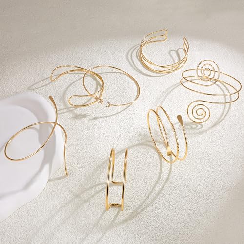 7 Pcs Arm Cuff Jewelry for Women Gold Upper Arm Cuff Bangle Band Armlet Adjustable Arm Cuff Bracelet4