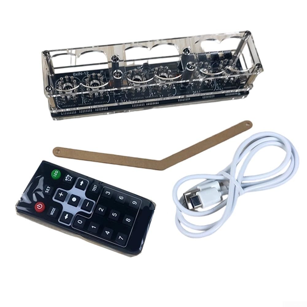 IN-12 Nixie Watch Carcasa de repuesto para tubos de 4 dígitos, versión premium con retroiluminación LED de 7 colores y mando a distancia, CC 5 V a través de USB-C, no requiere soldadura (With vacuum