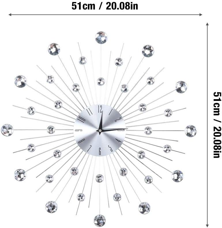 Wall Clock Decor, Sparkling Bling Metallic Silver Decorative Clock Decor for Living Room/Home/Office/Classroom/School (Silver)