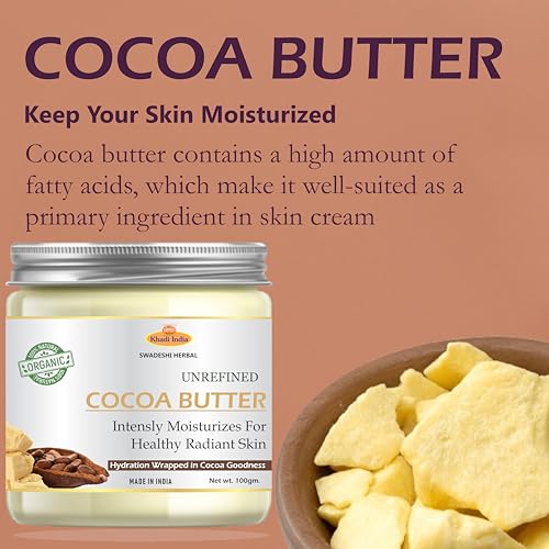 Image of Khadi Cocoa Butter 100% Pure & Natural - Skin Moisturizer & Hair Nourisher | Deep Hydration & Softening, 100gm