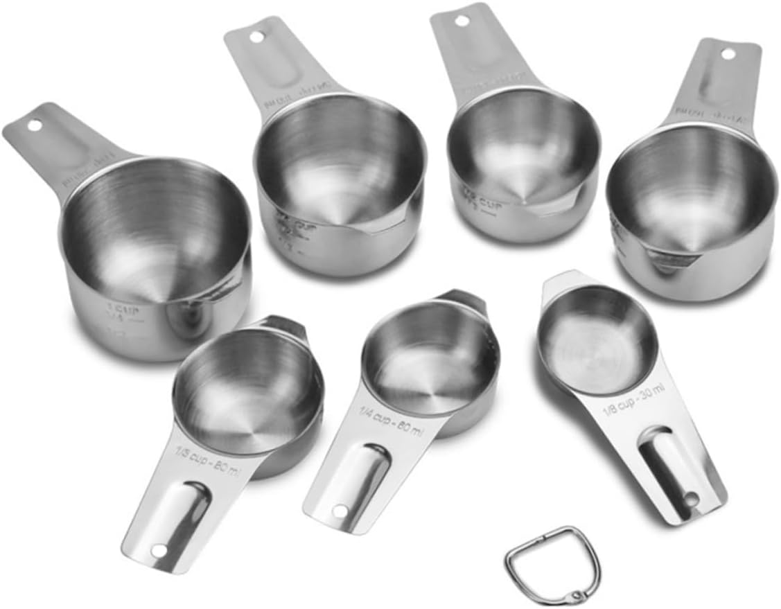 Garneck 7pcs Stainless Steel Measuring Cups Spoons Set Scale Stackable Heat Resistant Rustless Baking Cooking Tool