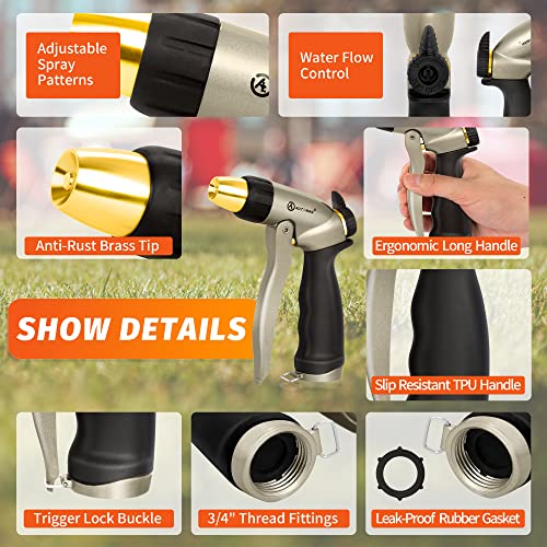 Image of AUTOMAN Garden Hose Nozzle - 100% Metal High Pressure Spray Nozzle, Adjustable Spray Patterns,Labor-Saving,Heavy Duty Water Hose Nozzle for Garden Watering, Car Washing, Window Cleaning,Pets Showering