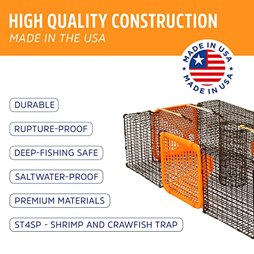 Protoco - ST4SP - 9” x 19” x 24” (½” x 1” Mesh) Shrimp and Crawfish Trap, Freshwater & Saltwater Cage Style Fishing Trap for Crawfish, Crayfish, Crawdads, Shrimp - Black/Orange