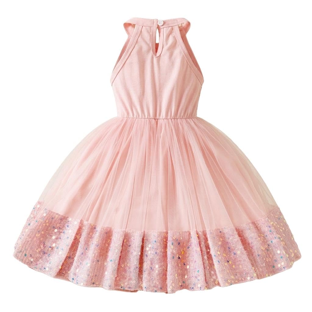 Lito Angels Vestido Niña Lentejuelas sin Mangas con Tul, Vestido Elegante Brillante para Boda Invitada, Actuación Escénica