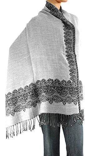 Women's Woven Double Side Pashmina Shawl Wrap Scarf 80" X 27" Black White