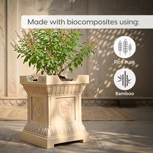 Image of Eha Earth-Friendly Brindavan Tulsi Pots for Home Big Size | 17 inch, Pack of 1 | Heavy Duty Tulasi Pot Made with Rice Husk & Bamboo Biocomposite | UV Protected Plant Pots | Tulasi Kota Set | Sand Dune