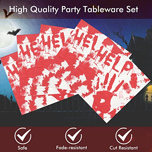 41Pcs Halloween Party Decor Supplies - Blood Splatter Horror Time Set Includes Blood, Bloody Palm Print Plates, Napkins&Tablecloths,For Halloween Themed Parties #TOP3