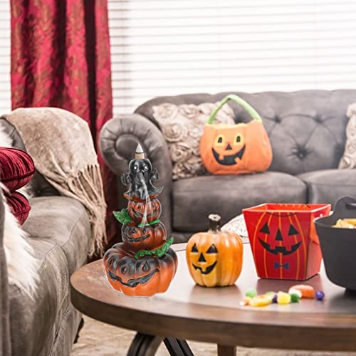 Besportble Halloween Tabletop Pumpkin Decorations: Stacked Pumpkins Jack- O- Lantern Backflow Incense Burner Novelty Aromatherapy Ornament For Halloween Bar Haunted House #TOP6