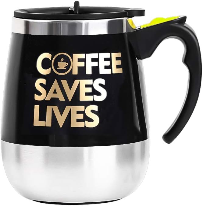 BINE Self Stirring Mug Auto Self Mixing Stainless Steel Cup for Coffee/Tea/Hot Chocolate/Milk Mug for Office/Kitchen/Travel/Home -450ml/14oz