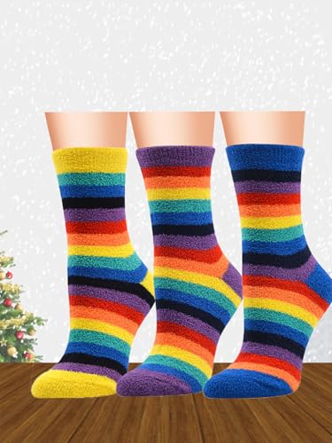 3 Pairs Womens Fuzzy Socks Cozy Fluffy Winter Warm Slipper Socks Microfiber Soft Home Sleeping Socks