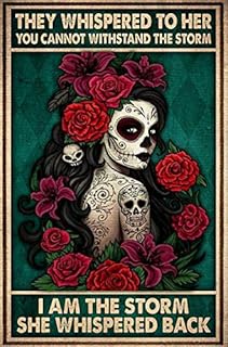 Metal Tin Retro Sign-And She Lived Happily Ever After Metal Poster, Wicked Witch Halloween Art, Sugar Skull Metal Poster, Day Of The Dead,Vintage Aluminum Sign for Home Coffee Wall Decor 8x12 Inch