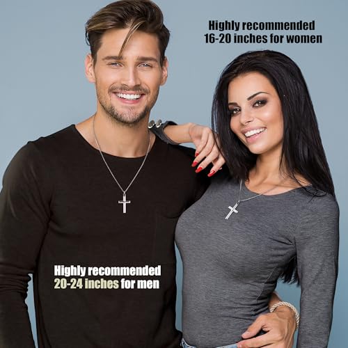 MILACOLATO Solid 925 Sterling Silver Cross Necklace for Men Women 1.5mm 2mm Durable Sterling Silver Chain with Cross Pendant for Men Silver Cross Crucifix Necklaces Jewelry 16-24 Inches (Wheat Chain/Rolo Chain/Rope Chain)3