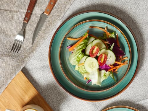 Image of ONEMORE Ceramic Dinner Plates Set of 6, 8.5 inch Small Stoneware Plates for Appetizer, Salad and Dessert. Oven, Microwave and Dishwasher Safe Plate, Stackable, Rustic Kitchen Porcelain Dish, Teal