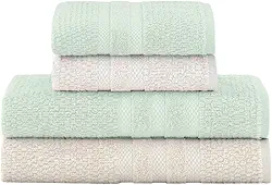 Jogo De Banho Buddemeyer Vanilla Extra Soft 100% Algodão Toalha Alta Absorção Macia Grande 4 Peças - Banho e Rosto - Presente (Bege Verde 3214/1171)