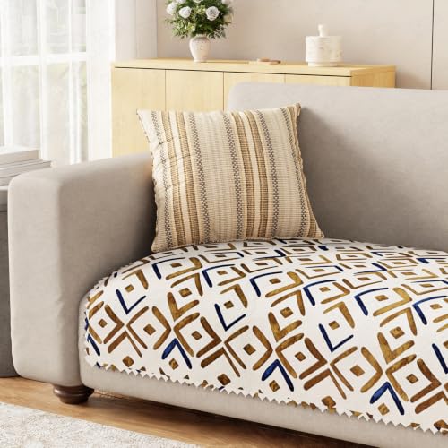 Image of Lukzer 3 Seater Sofa Cover Mat Reversible Quilted Sofa Seat Protector with WaveEdge Ultrasonic Cut - Terra Bloom - Washable Anti-Slip Sofa Throw for Living Room Couch Cover 180 x 85 CM /SC-205-03WE