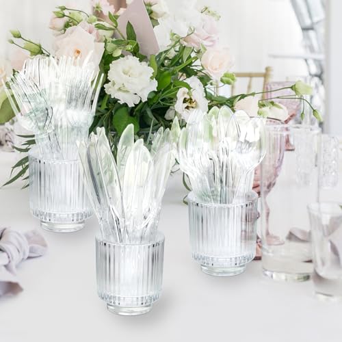 image for SACATR 100 Count Plastic Silverware Heavy Duty -50 Forks, 50 Spoons, B