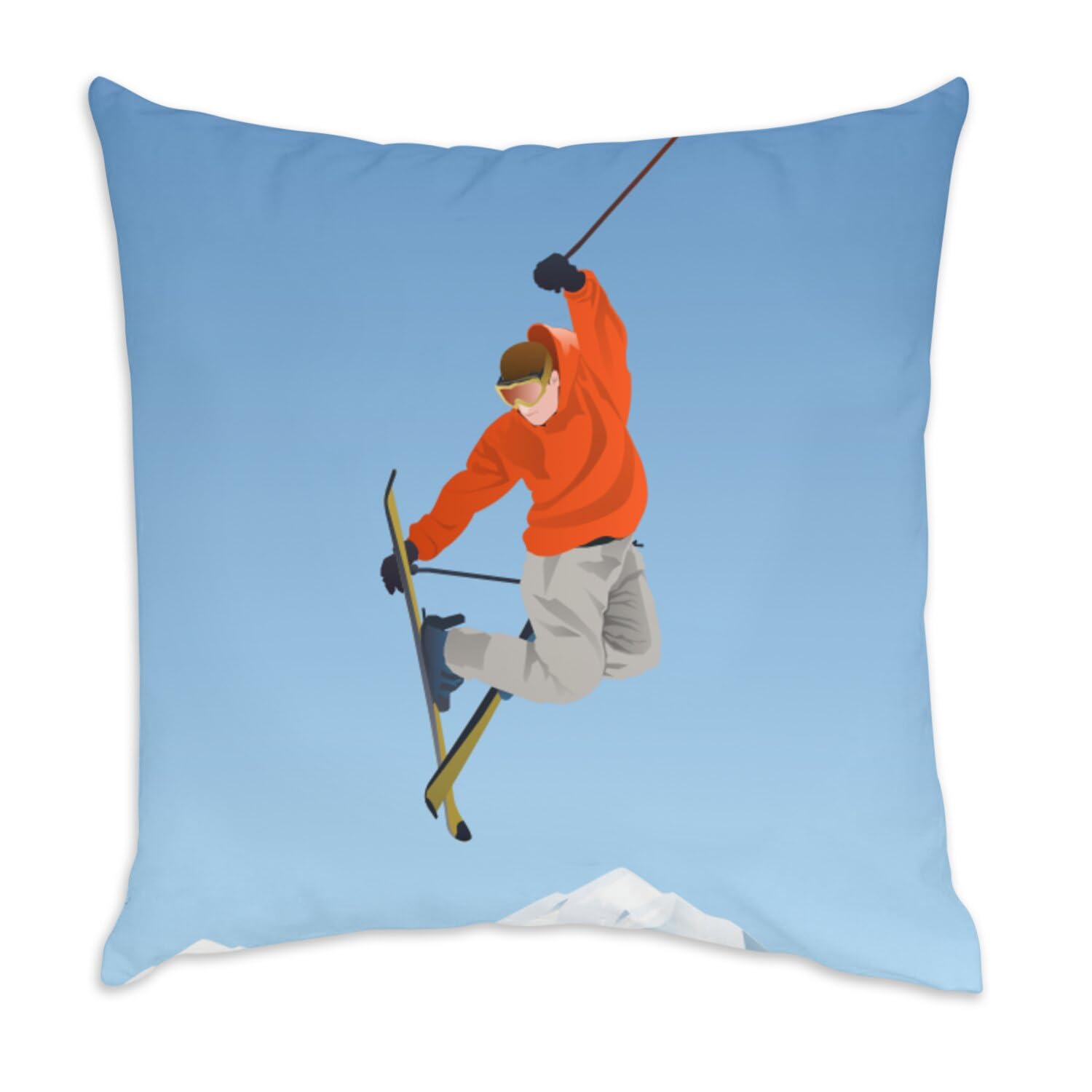 Coussin en velours blanc Freestyle Ski 40x40 cm pour une déco de salon sportive