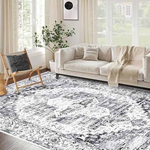 Garvee Oriental Washable Rugs Ultra-Thin Non-Slip Soft Vintage Throw Carpet for Bedroom, Living Room, Dining Room, and Office, Stain Resistant and Dur