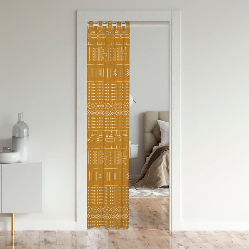 Loussiesd Boho Doorway Curtains Privacy Yellow Bohemian Geometric Closet Door Curtain for Bedroom 30%-50% Blackout Room Darkening Thermal Insulated Curtain Drape for Doors Windows 1 Panel 86x203cm - Image 3