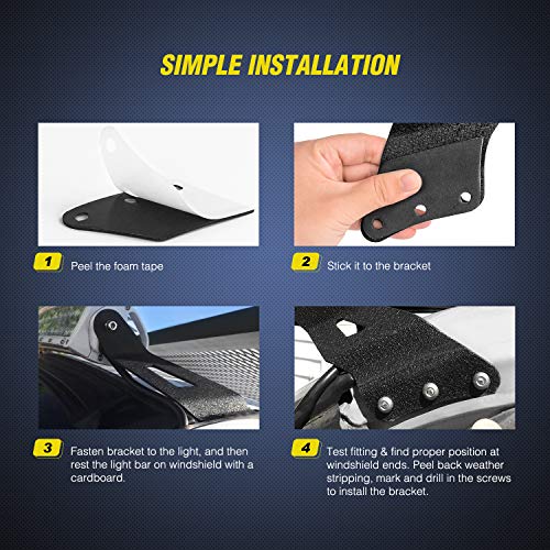 Image of Nilight 90030B 2PCS 50 inch Curved LED Light Bar Bracket at Upper Windshield Roof Cab for 99-06 Chevy Silverado Suburban Avalanche Tahoe & GMC Yukon Sierra, 2 Years Warranty,Black