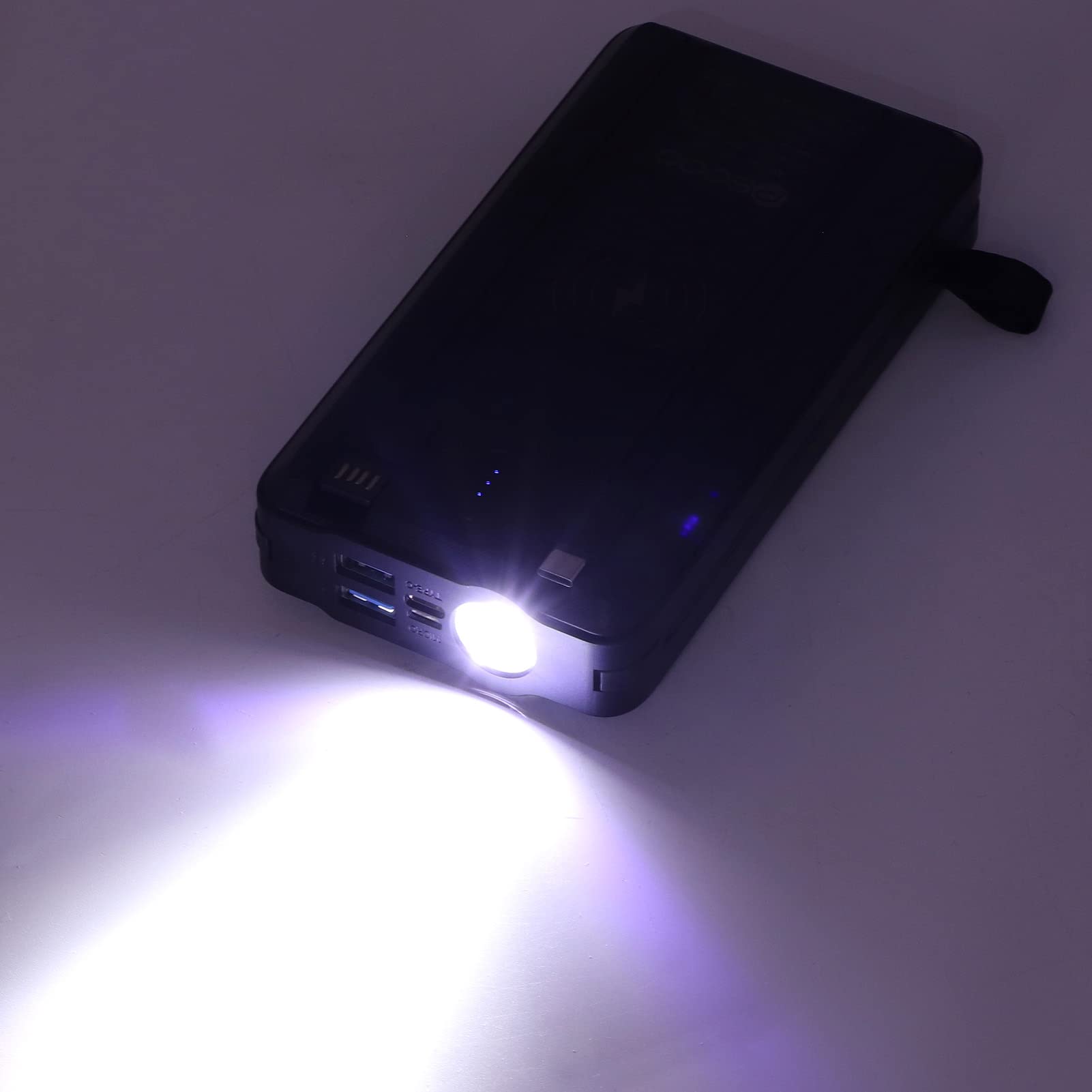 Fafeicy LED Solar Power Bank 30000MAH Przenośna ładowarka z Wbudowanymi 4 Kablami Monokrystaliczny Panel do Pieszych Wędrówek na świeżym Powietrzu