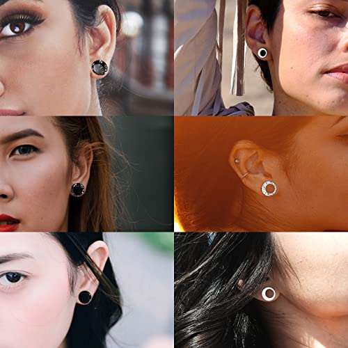 Longbeauty 12er Set Schwarz Weiß Silikon Ohr Tunnel Set mit Punkten Ohr Piercing Schmuck 10mm
