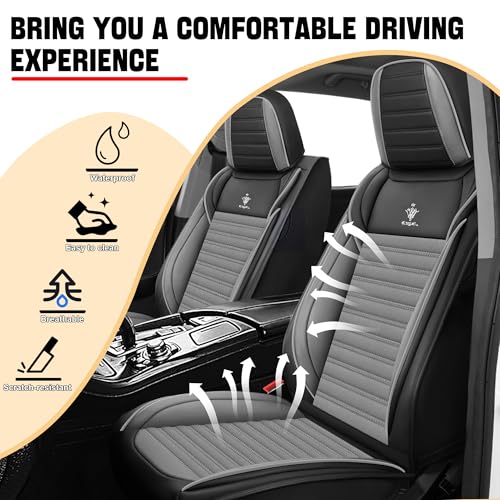 Image of Car Seat Cover for Chevy Equinox 2005-2026 Black&Gray 5 Seat | Nappa Leather Car Seat Protector Fashion Anti-Slip Waterproof Breathable Easy to Install, Auto Interior Accessories(Full Set)