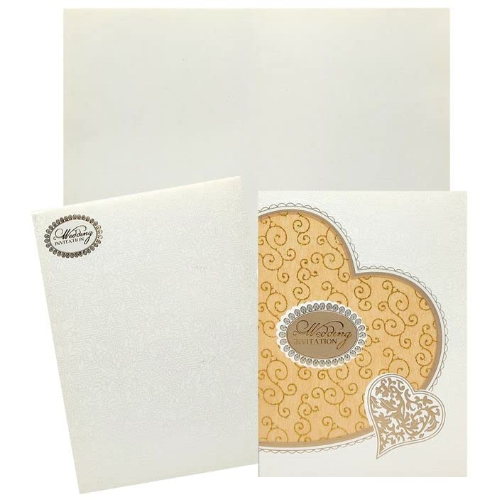 King of Cards Gold Wolly Heart Design Wedding Cards 25.50 X 19.50 Cm (Set of 50)