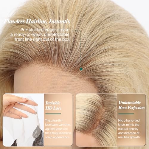 Image of Blonde Wig Human Hair Pre Plucked Straight Short Bob Wigs 5x6 UHD Lace Front Wigs Remy Real Human Hair for Women 14Inch