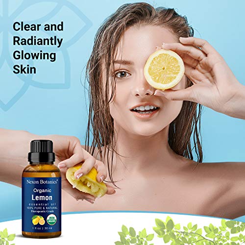 Organic Lemon Essential Oil 30 ml - 100% Pure and Natural USDA Certified Therapeutic Grade - Excellent Air Freshener - Perfect for Aromatherapy, Skin, and Hair Care - Nexon Botanics