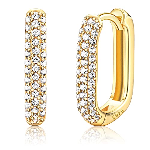 KRFY Kleine Creolen Damen aus 925 Silber, 18 Karat Vergoldet Zirkonia Geometrische Huggie Creolen Dreieck Ovale Ohrringe Creolen für Frauen Cover