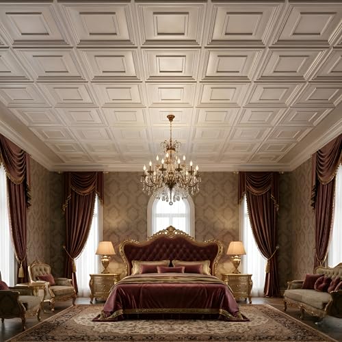 Image of Kayra Decor PVC Ceiling Panel 60x60 cm|Square Panel|White|12 Tiles Cover 48 Sq Ft| Modern False Ceiling|Royal & Elegant Finish