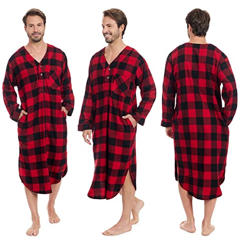 Andrew Scott Men's 2 Pack Lightweight Cotton Flannel Sleep Shirt, Long Henley Nightshirt Pajamas4