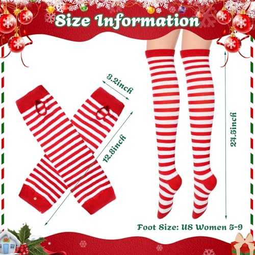 Image of Geyoga Arm Warmers Leg Warmers Striped Thigh High Socks Fingerless Gloves Stockings Christmas Halloween