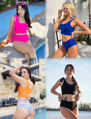 AI'MAGE Womens High Waisted Bikini Sets Sporty Scoop Neck Racerback Swimsuit Two Piece Bathing Suit4