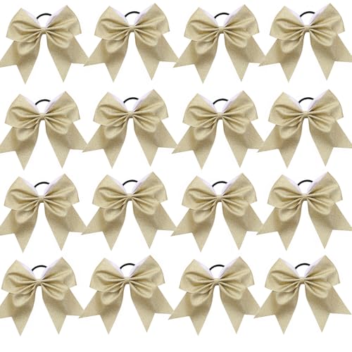 16 PCS Large Gold Glitter Cheer Hair Bows Shiny Cheerleading Bows Ponytail Holder for Cheerleader Girls Softball Sports and Christmas Tree Decor (Glitter Gold)
