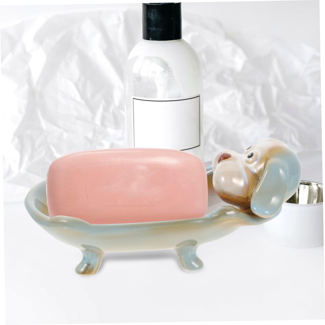 Portasapone in Ceramica a Forma di Cane Drenaggio per Bagno