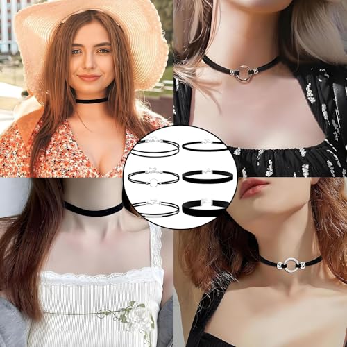 ClcIosis 6 Stück Choker Kette Damen, Schwarz Velvet Halsband Frau Elegantes Mehrschichtiges Design Für Dancing Geburtstag Party Cosplay